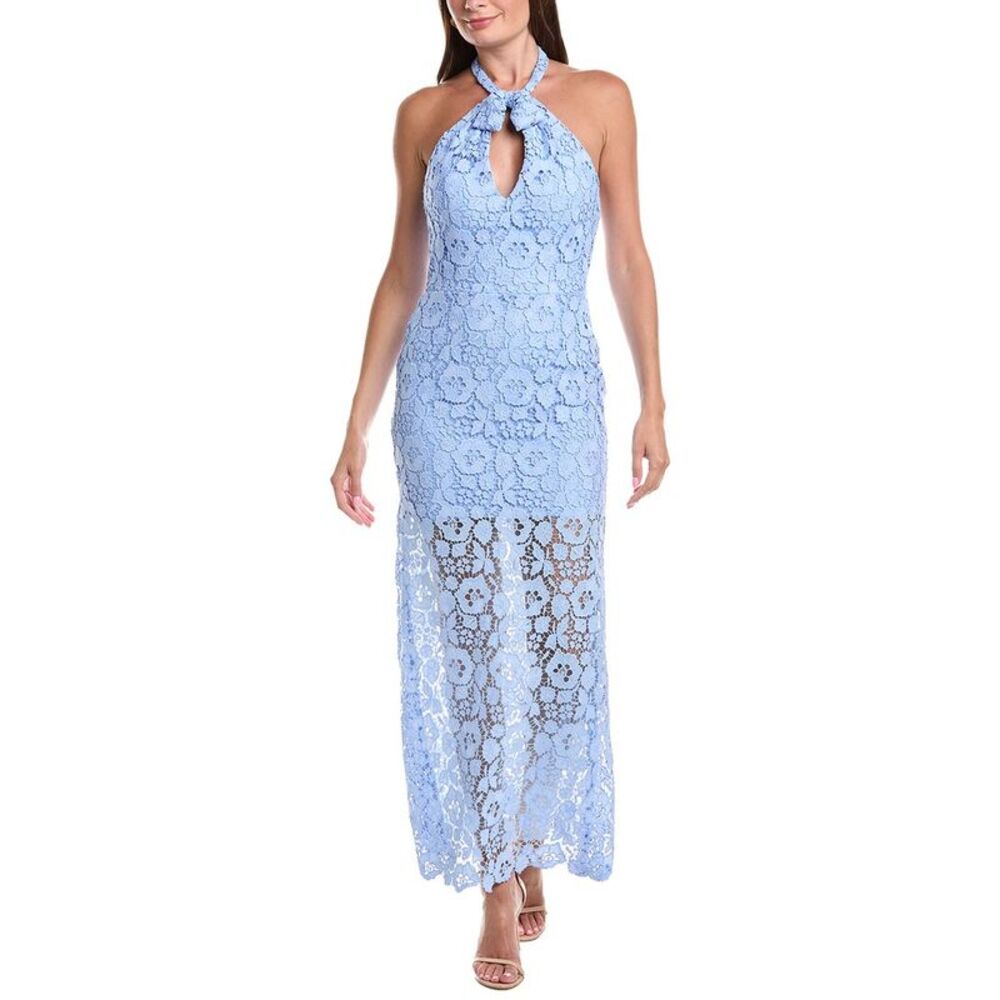 Rene Ruiz Womens  Lace Halter Midi Dress, Blue